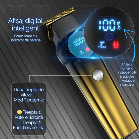 Masina de tuns electrica profesionala cu afisaj digital, aparat de ras si tuns, motor brushless puternic, lame din aliaj de titan, ideala pentru frizerii si uz casnic, 6 Piepteni Ajustabili, Display L [7]