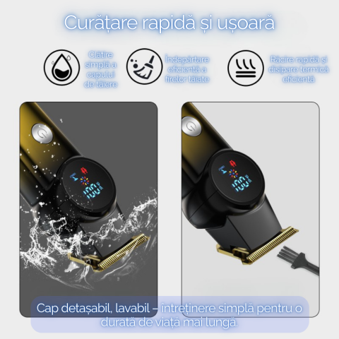 Masina de tuns electrica profesionala cu afisaj digital, aparat de ras si tuns, motor brushless puternic, lame din aliaj de titan, ideala pentru frizerii si uz casnic, 6 Piepteni Ajustabili, Display L [5]