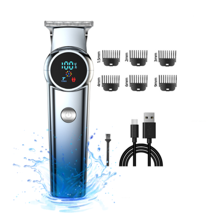 Aparate de tuns - Masina de tuns electrica profesionala cu afisaj digital, aparat de ras si tuns, motor brushless puternic, lame din aliaj de titan, ideala pentru frizerii si uz casnic, 6 Piepteni Ajustabili, Display L