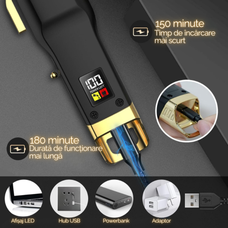 Masina de Tuns Profesionala fara Fir pentru Barbati, 7200 RPM Motor Puternic, Aparat Tuns Par si Barba cu Lame din Otel Inoxidabil, 6 Piepteni Ajustabili, Afisaj Display LED, Autonomie mare 180 Minute [2]