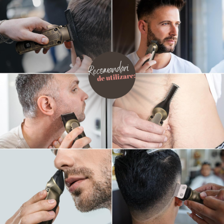 Masina de Tuns Profesionala, Trimmer cu lama in T, pentru Barba, Corp, Nas, Urechii, Fara Fir cu Lame din Otel Inoxidabil, 12 Piepteni Ajustabili, Autonomie 180 min, Motor Silentios si Puternic (7000  [6]