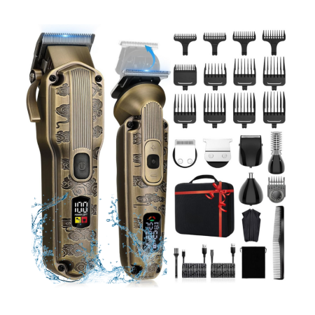 Aparate de tuns - Masina de Tuns Profesionala, Trimmer cu lama in T, pentru Barba, Corp, Nas, Urechii, Fara Fir cu Lame din Otel Inoxidabil, 12 Piepteni Ajustabili, Autonomie 180 min, Motor Silentios si Puternic (7000 