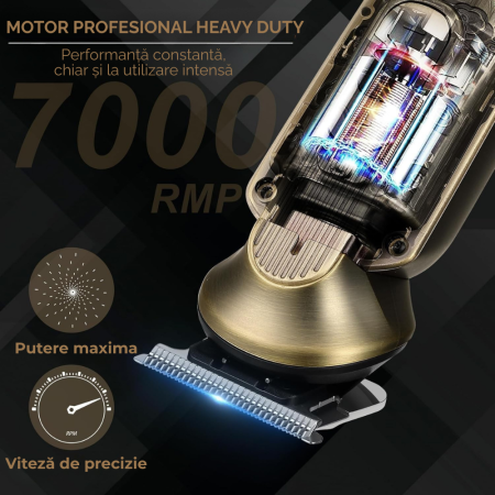 Masina de Tuns Profesionala, Trimmer cu lama in T, pentru Barba, Corp, Nas, Urechii, Fara Fir cu Lame din Otel Inoxidabil, 12 Piepteni Ajustabili, Autonomie 180 min, Motor Silentios si Puternic (7000  [1]