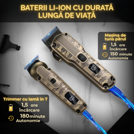 Masina de Tuns Profesionala, Trimmer cu lama in T, pentru Barba, Corp, Nas, Urechii, Fara Fir cu Lame din Otel Inoxidabil, 12 Piepteni Ajustabili, Autonomie 180 min, Motor Silentios si Puternic (7000  [2]