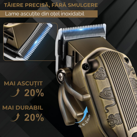 Masina de Tuns Profesionala, Trimmer cu lama in T, pentru Barba, Corp, Nas, Urechii, Fara Fir cu Lame din Otel Inoxidabil, 12 Piepteni Ajustabili, Autonomie 180 min, Motor Silentios si Puternic (7000  [5]