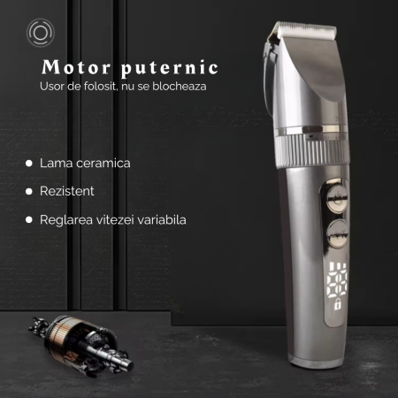 Masina de Tuns si Aparat de Ras Ras si Barbierit Parul si Barba, Profesionala, Electric, Lame din Ceramica, Afisaj LED, 3 Viteze, Turbo, 5 Nivele de Reglare Fina a Lungimii 0,8-2,0mm, Rezistenta la Ap [5]