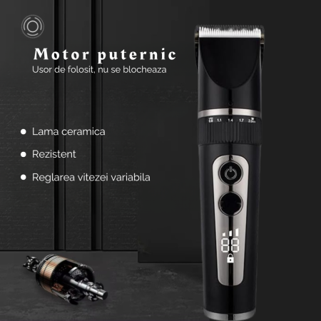 Masina de Tuns si Aparat de Ras si Barbierit Parul si Barba, Profesionala, Electric, Lame din Ceramica, Afisaj LED, 3 Viteze, Turbo, 5 Nivele de Reglare Fina a Lungimii 0,8-2,0mm, Rezistenta la Apa IP [5]