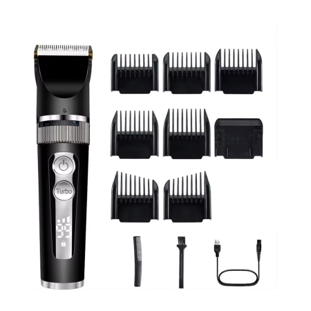 Aparate de tuns - Masina de Tuns si Aparat de Ras si Barbierit Parul si Barba, Profesionala, Electric, Lame din Ceramica, Afisaj LED, 3 Viteze, Turbo, 5 Nivele de Reglare Fina a Lungimii 0,8-2,0mm, Rezistenta la Apa IP
