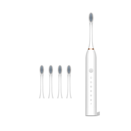 Periute de dinti electrice - Periuta de dinti electrica sonica, alba, 5 trepte, 4 capete incluse, reincarcabila, autonomie 50 zile, peri moi, pentru adulti, FILSAB