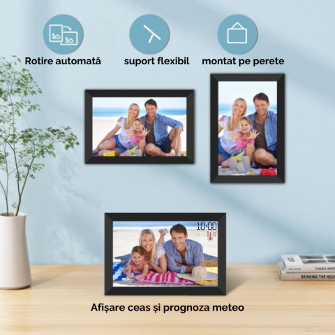 Rama foto digitala WiFi, 10.1 inch, Poze/Video, Ecran LED, aplicata Frameo, Memorie 32 GB, Ecran tactil, 1280*800 HD IPS, Slot USB, Card SD, Difuzor, Smart, Negru, FILSAB [2]