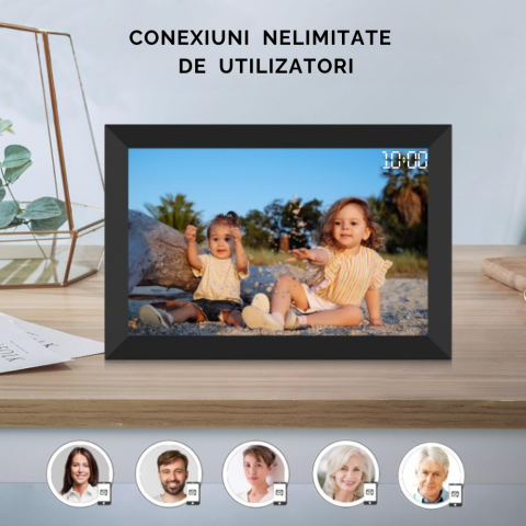 Rama foto digitala WiFi, 10.1 inch, Poze/Video, Ecran LED, aplicata Frameo, Memorie 32 GB, Ecran tactil, 1280*800 HD IPS, Slot USB, Card SD, Difuzor, Smart, Negru, FILSAB [4]