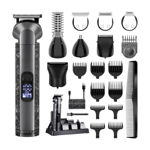 Aparate de ras electrice - Set de ingrijire pentru barbati 8 in 1 – Trimmer cu lama T Zero Gap, Aparat de tuns par si barba electric, Aparat de ras electric, Rezistent la apa, Antracit, FilSAB