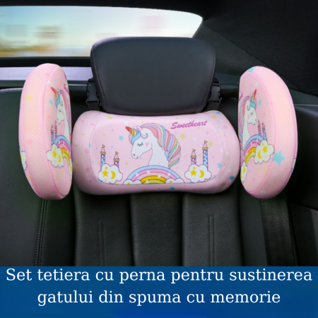 Suport Ergonomic tip Tetiera cu Perna Pentru Sustinerea Gatului Copii si Adulti, Protecite pentru Gat, Cap si Coloana Cervicala, cu Spuma de Memorie, Reglabil pe Ambele Parti, Roz, FilSAB [1]