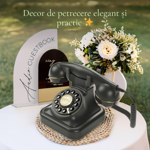 Telefon Audio Guestbook Retro – Inregistrare Mesaje Personalizate pentru Nunta, Petreceri sau Aniversari, Negru, FilSAB [1]