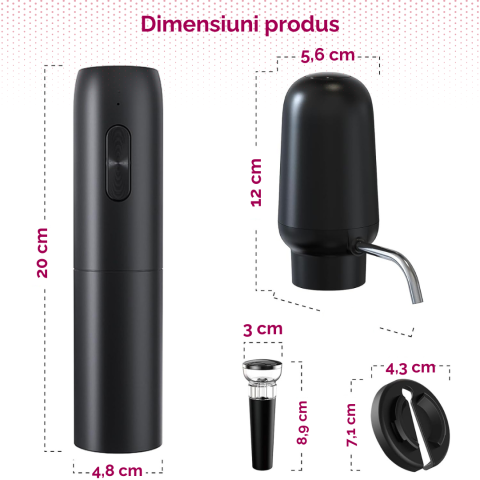 Tirbuson electric automat pentru vin, reincarcabil, Set 4 in 1, aerator si dozator de vin electric, accesoriu taiat sigiliu sticla, dop sticla vin cu pompa vid pentru a scoate aerul, functie inainte-i [2]
