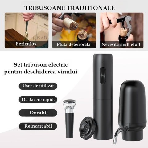 Tirbuson electric automat pentru vin, reincarcabil, Set 4 in 1, aerator si dozator de vin electric, accesoriu taiat sigiliu sticla, dop sticla vin cu pompa vid pentru a scoate aerul, functie inainte-i [7]