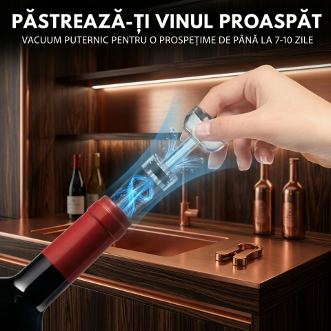 Tirbuson electric automat, reincarcabil, Set 4 in 1, aerator si dozator de vin electric, accesoriu taiat sigiliu sticla, dop sticla vin cu pompa vid pentru a scoate aerul, functie inainte-inapoi, One- [7]