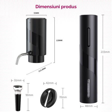 Tirbuson electric automat, reincarcabil, Set 4 in 1, aerator si dozator de vin electric, accesoriu taiat sigiliu sticla, dop sticla vin cu pompa vid pentru a scoate aerul, functie inainte-inapoi, One- [6]