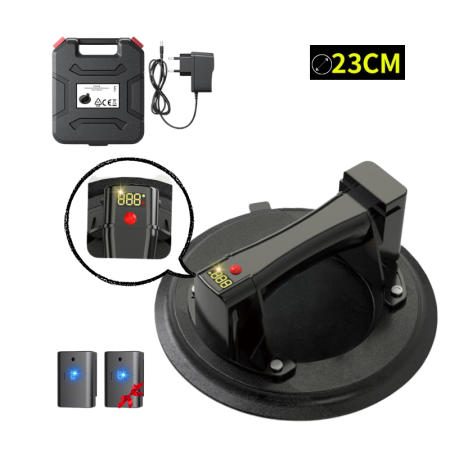 Accesorii gresie si faianta - Ventuza Electrica Profesionala, 23cm Diametru, Reincarcabila, Baterie 2400mAh, Afisaj digital, Vacum cu afisaj LED, pentru ridicat materiale grele, 300kg, sticla, usi, geamuri, placi ceramice, marmura