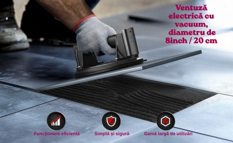 Ventuza Electrica Profesionala, Reincarcabila, Baterie 2400mAh, Afisaj digital, Vacum cu afisaj LED, pentru ridicat materiale grele, 300kg, sticla, usi, geamuri, placi ceramice, marmura, gresie, Negru [7]
