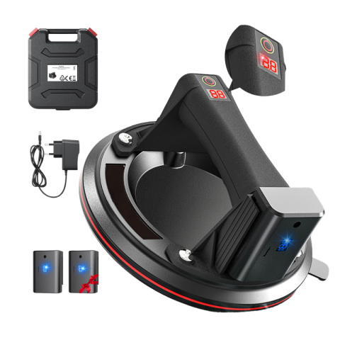 Accesorii gresie si faianta - Ventuza Electrica Profesionala, Reincarcabila, Baterie 2400mAh, Afisaj digital, Vacum cu afisaj LED, pentru ridicat materiale grele, 300kg, sticla, usi, geamuri, placi ceramice, marmura, gresie, Negru