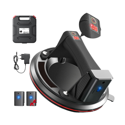Accesorii gresie si faianta - Ventuza Electrica Profesionala, Reincarcabila, Baterie 2400mAh, Afisaj digital, Vacum cu afisaj LED, pentru ridicat materiale grele, 300kg, sticla, usi, geamuri, placi ceramice, marmura, gresie, Negru