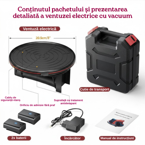 Ventuza Electrica Profesionala, Reincarcabila, Baterie 2400mAh, Afisaj digital, Vacum cu afisaj LED, pentru ridicat materiale grele, 300kg, sticla, usi, geamuri, placi ceramice, marmura, gresie, Negru [5]