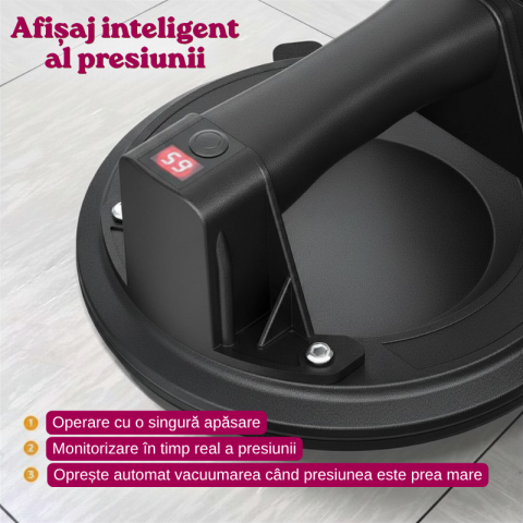 Ventuza Electrica Profesionala, Reincarcabila, Baterie 2400mAh, Afisaj digital, Vacum cu afisaj LED, pentru ridicat materiale grele, 300kg, sticla, usi, geamuri, placi ceramice, marmura, gresie, Negru [1]