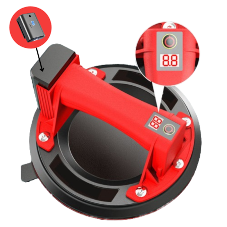 Accesorii gresie si faianta - Ventuza Electrica Profesionala, Reincarcabila, Baterie 2400mAh, Afisaj digital, Vacum cu afisaj LED, pentru ridicat materiale grele, sticla, usi, geamuri, placi ceramice, marmura, gresie, Rosu/Negru, 