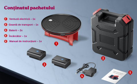 Ventuza Electrica Profesionala, Reincarcabila, Baterie 2400mAh, Afisaj digital, Vacum cu afisaj LED, pentru ridicat materiale grele, sticla, usi, geamuri, placi ceramice, marmura, gresie, Rosu/Negru, [10]