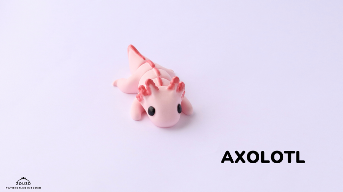 Figurină Articulată "Baby Axolotl" Imprimată 3D | Jucărie Flexi Antistres Axolotl Roz | Decor Acvatic [1]