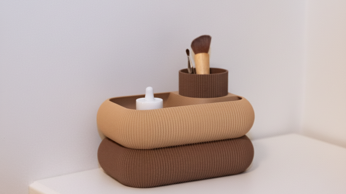 Organizator Modular Imprimat 3D - Suport Pensule Machiaj și Tavă Birou | Set Suprapus din PLA [1]