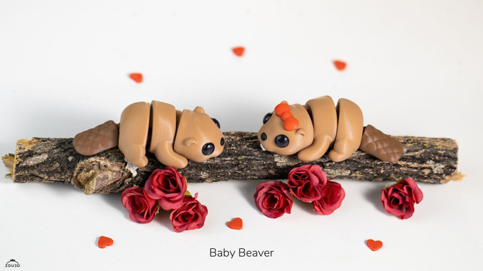 Figurină Articulată "Baby Beaver" Imprimată 3D | Castor Flexi Fidget | Jucărie Antistres Maro [2]