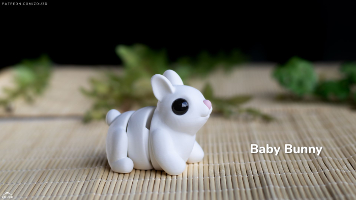 Figurină Articulată "Baby Bunny" Imprimată 3D | Iepuraș Flexi Fidget Alb | Jucărie Antistres Drăgălașă [2]