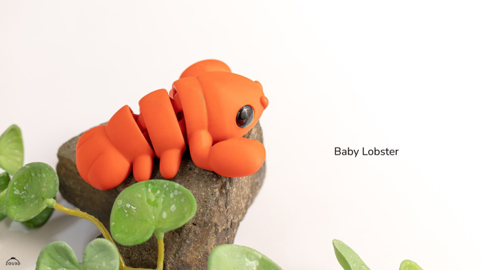 Figurină Articulată "Baby Lobster" Imprimată 3D | Homar Flexi Fidget Portocaliu | Decor Acvatic Unic [6]