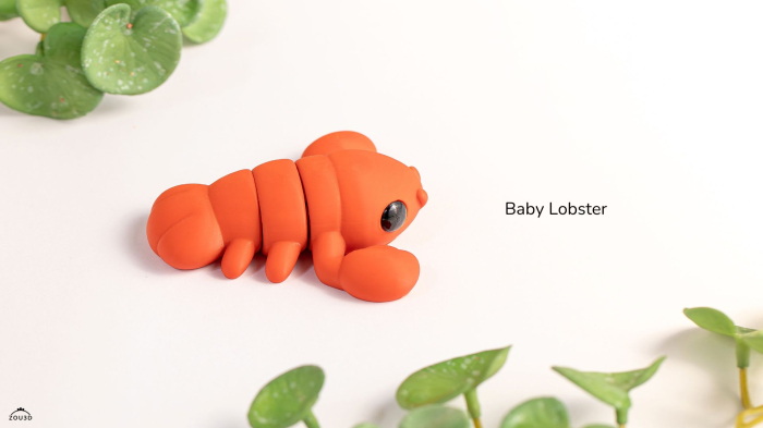 Figurină Articulată "Baby Lobster" Imprimată 3D | Homar Flexi Fidget Portocaliu | Decor Acvatic Unic [2]
