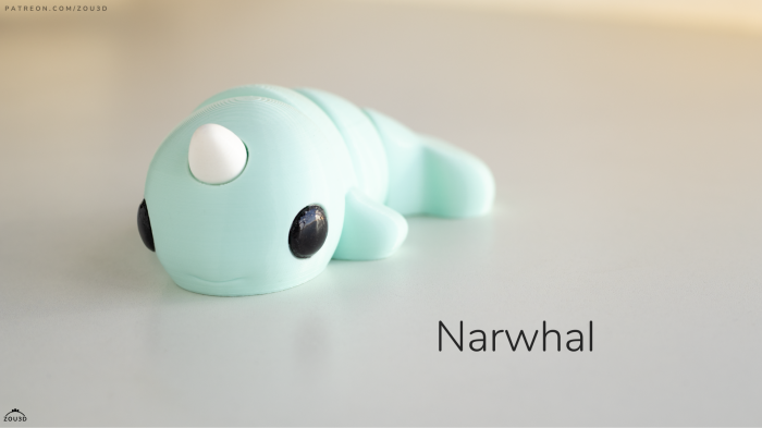 Figurină Articulată Narval (Narwhal) Imprimată 3D | Unicornul Mărilor Flexi Fidget | Decor Acvatic [1]