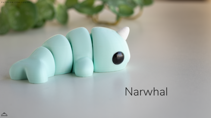 Figurină Articulată Narval (Narwhal) Imprimată 3D | Unicornul Mărilor Flexi Fidget | Decor Acvatic [3]