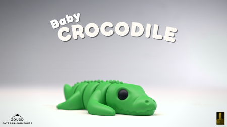 Flippets - Figurină Articulată "Baby Crocodile" Imprimată 3D | Crocodil Flexi Fidget Verde | Jucărie Antistres Reptilă