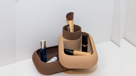 Organizator Modular Imprimat 3D - Suport Pensule Machiaj și Tavă Birou | Set Suprapus din PLA [1]