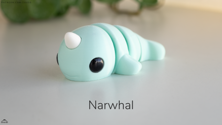 Figurină Articulată Narval (Narwhal) Imprimată 3D | Unicornul Mărilor Flexi Fidget | Decor Acvatic [1]