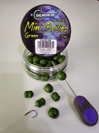 Momeli pentru cârlig - Salmon 20+ Mini Boilies Semi Solubil Green 12mm 50ml