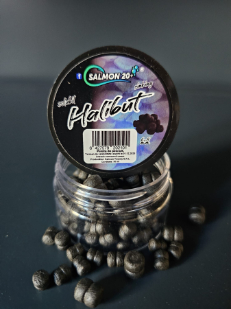 Momeli pentru cârlig - Salmon 20+ Pelete Solubil Sinking Halibut 6 - 8mm 30ml.