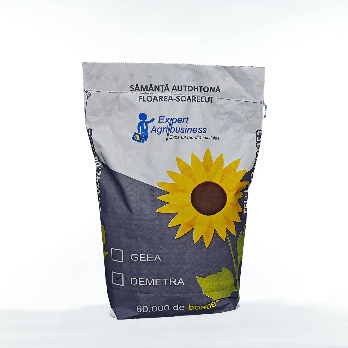 SEMINTE - Sămânță Floarea-Soarelui DEMETRA - 60.000 boabe – Hibrid Performant pentru Fermieri  Sămânța de Floarea-Soarelui DEMETRA - 60.000 boabe este un hibrid de floarea-soarelui de înaltă performanță, perfect pentru fermierii care doresc recolte constante și de calitate. Acest hibrid este adaptabil și oferă randamente ridicate, având o rezistență excelentă la secetă și o maturare rapidă. DEMETA este ideal pentru zonele din România cu condiții de secetă sau soluri mai puțin fertile, dar și pentru fermele mari care caută o soluție eficientă și profitabilă.  Beneficii principale:  Randament ridicat: DEMETA oferă recolte excelente de floarea-soarelui, cu un potențial de producție de până la 3-3,5 tone/ha.  Rezistență la secetă: Un hibrid care se descurcă excelent în condiții de stres hidric, având un sistem radicular puternic.  Adaptabilitate: Poate fi cultivat pe o gamă largă de soluri, inclusiv soluri mai puțin fertile.  Rezistență la boli: Oferă protecție naturală împotriva celor mai comune boli ale floarei-soarelui, cum ar fi mană și rugină.  Pachet de 60.000 boabe: Cantitatea ideală pentru fermierii cu suprafețe mari, asigurând o semănătură eficientă și o producție optimă.  Sămânța de Floarea-Soarelui DEMETRA - 60.000 boabe este soluția perfectă pentru fermierii care vor performanță constantă, rezistență la secetă și recolte sigure. Disponibilă acum pe FitoSmart, aceasta îți garantează o cultură de floarea-soarelui sănătoasă și profitabilă!