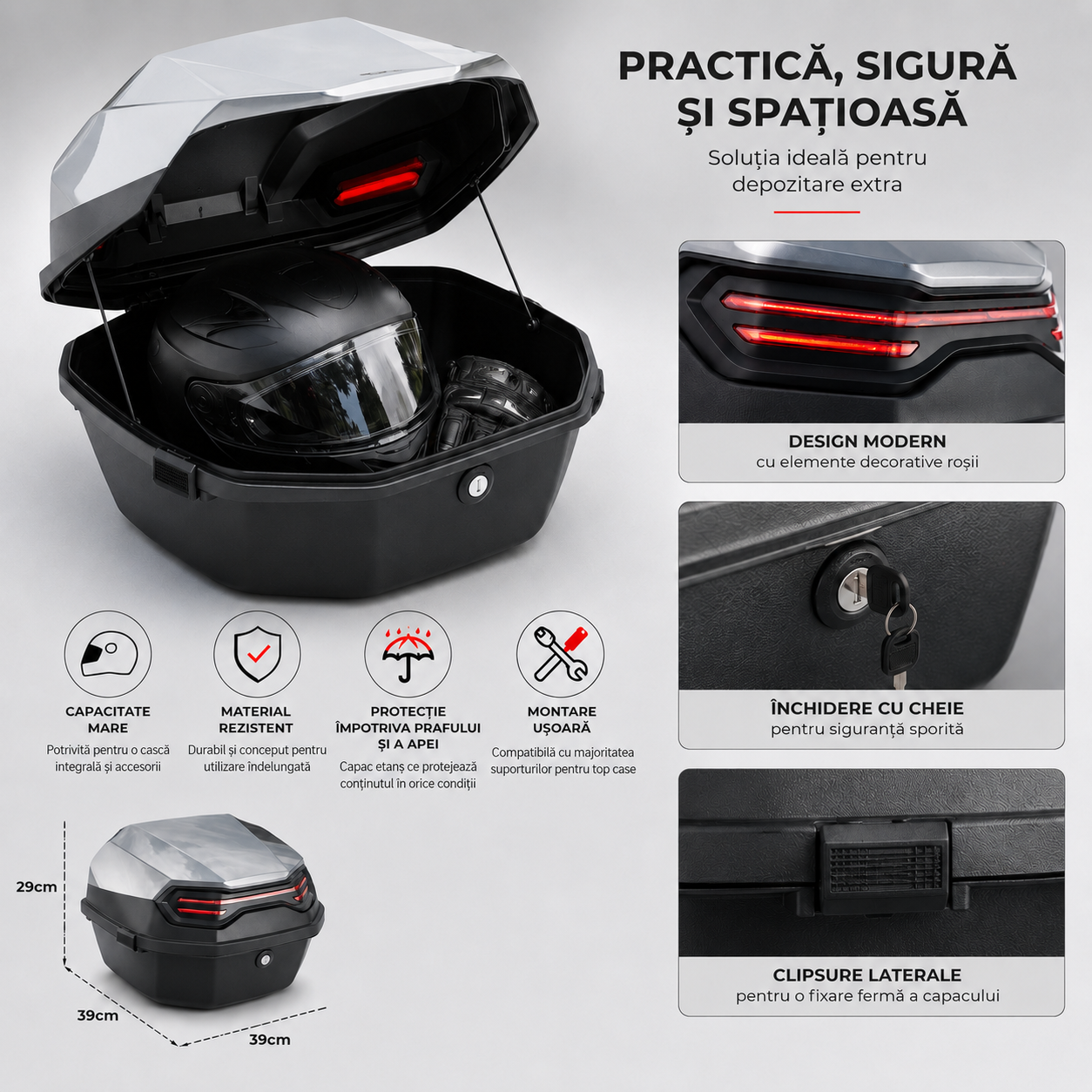 Cutie Portbagaj Moto Scuter Gri Lucios
