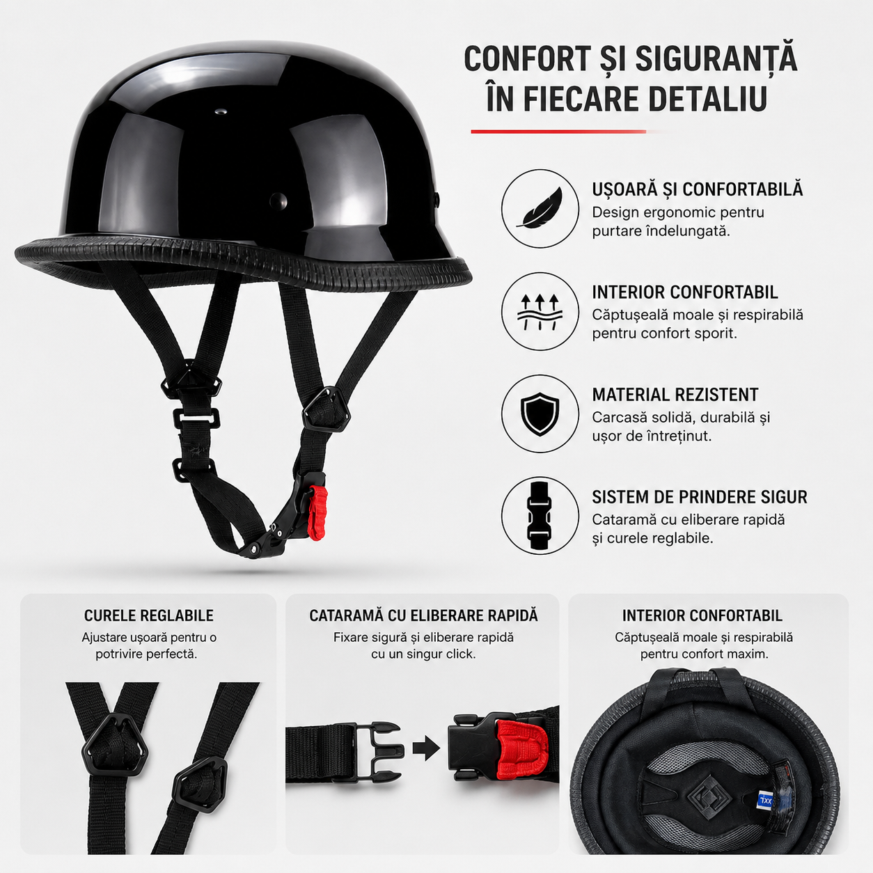 Casca Moto Scuter Retro German FIXATO Negru