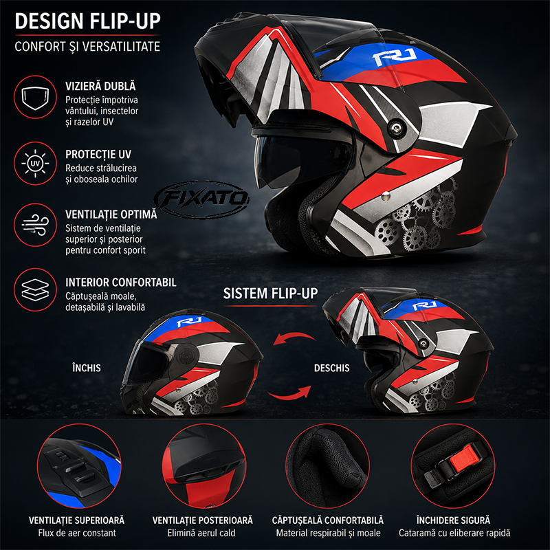 Casca Moto Scuter Flip Up ATV ENDURO FIXATO