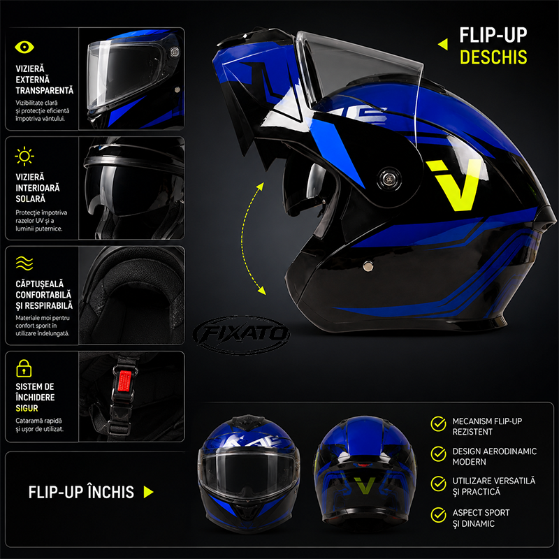 Casca Moto Scuter Flip-up Enduro ATV Cross FIXATO
