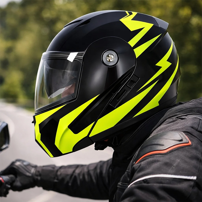 Casca Moto Scuter Flip-up Negru cu Verde FIXATO Motociclist