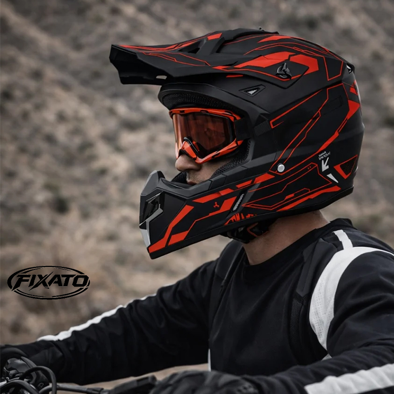Casca Moto/Enduro FIXATO, Interior Confortabil, Ventilatie Multipla, Negru cu Rosu, L 59-60cm